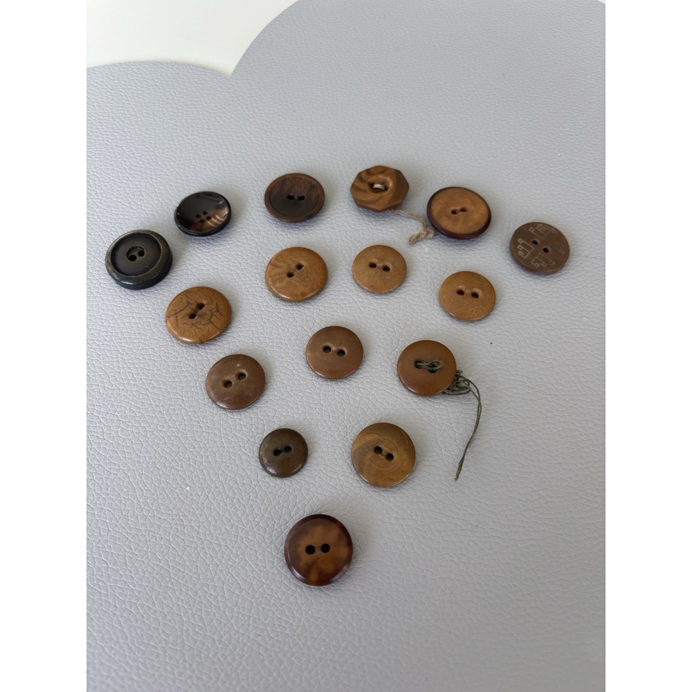 Vintage Brown Bakelite &‎ Casein Button Lot 1930s-40s • Carved & Etched Styles